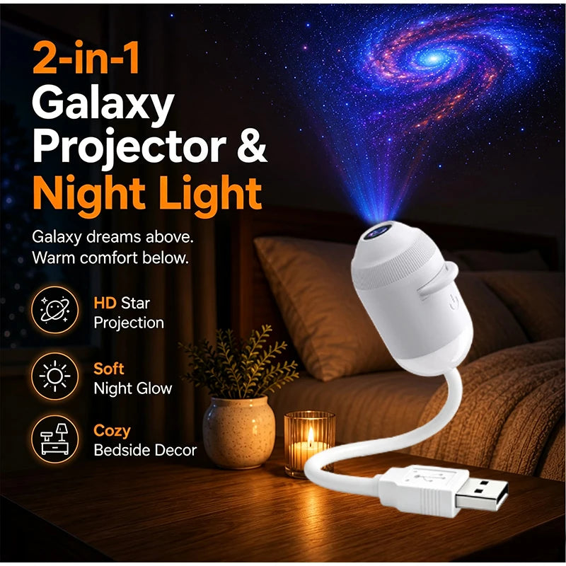 New HD Smart Starry Sky Projector Night Light USB Plug And Play 360° Adjustable Galaxy Atmosphere Lamp For Car Interior Bedroom