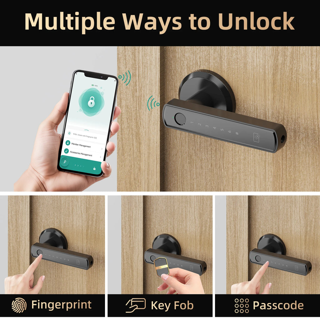 Viladepot Smart Lock Fingerprint, Passcode, Card, App Control, Type-C Emergency Power, Indoor Door Lock
