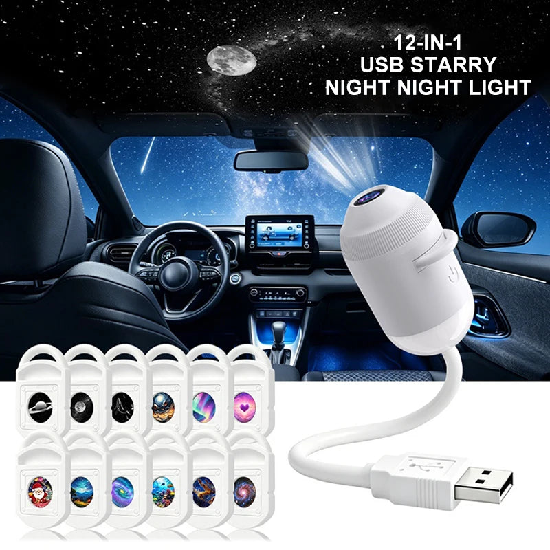 New HD Smart Starry Sky Projector Night Light USB Plug And Play 360° Adjustable Galaxy Atmosphere Lamp For Car Interior Bedroom