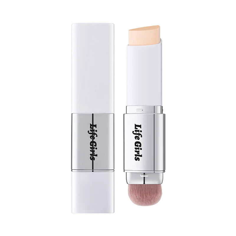 Life Girls Double-Headed Foundation Stick with Brush Long-Lasting Concealer Moisturizer Easy to Smudge Natural Matte Nude Makeup