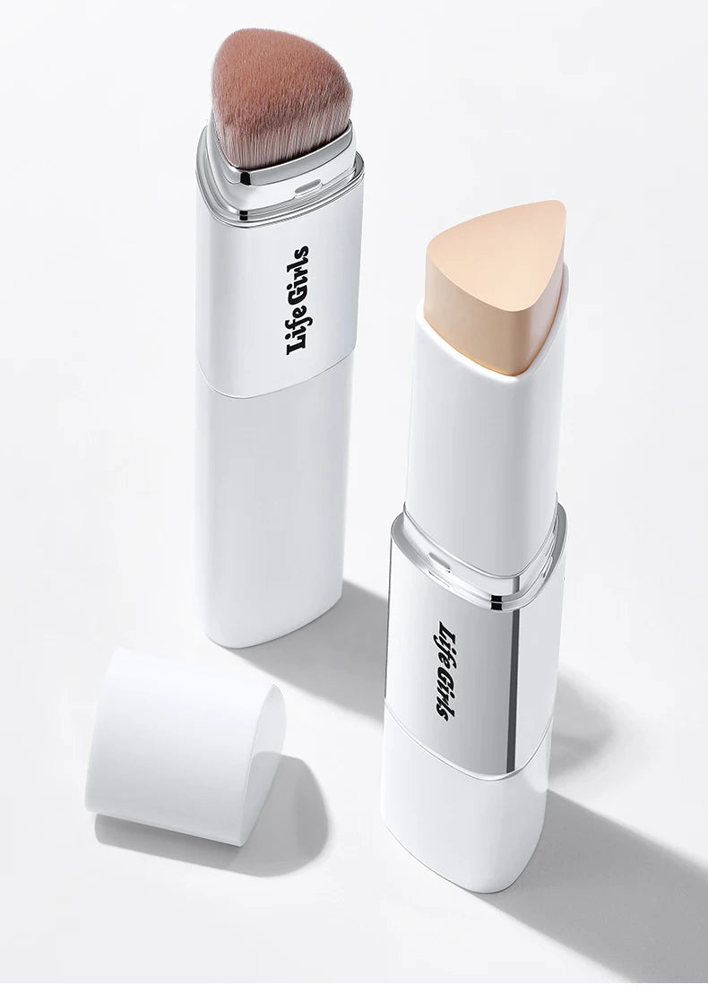 Life Girls Double-Headed Foundation Stick with Brush Long-Lasting Concealer Moisturizer Easy to Smudge Natural Matte Nude Makeup