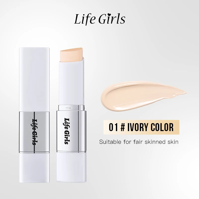 Life Girls Double-Headed Foundation Stick with Brush Long-Lasting Concealer Moisturizer Easy to Smudge Natural Matte Nude Makeup