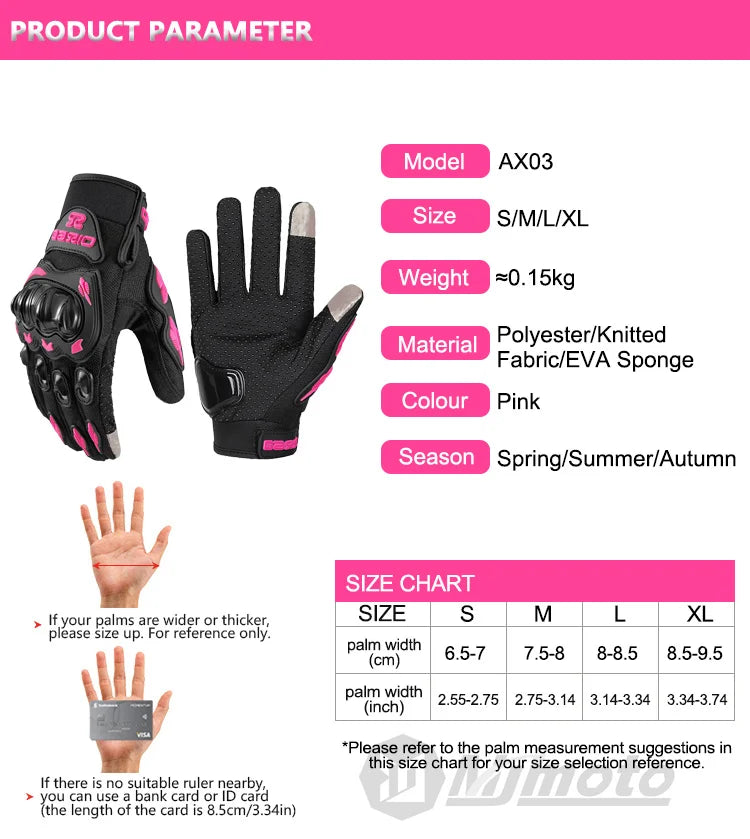 AXIO New Lady Pink Motorcycle Cycling Gloves Touchscreen Motocross Glove Wear-resistant Non-slip Motorbike Glove Mesh Breathable