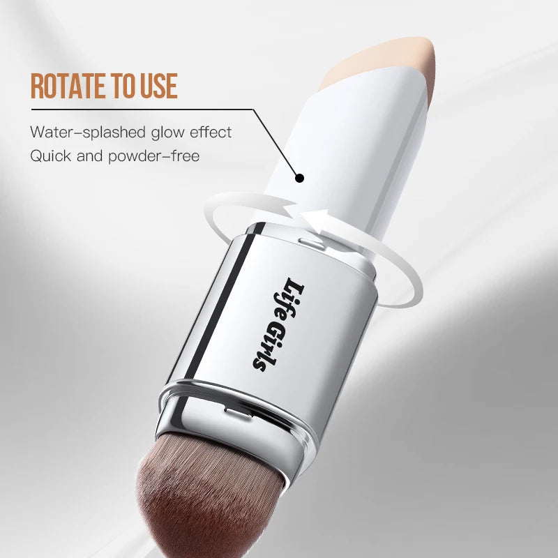 Life Girls Double-Headed Foundation Stick with Brush Long-Lasting Concealer Moisturizer Easy to Smudge Natural Matte Nude Makeup
