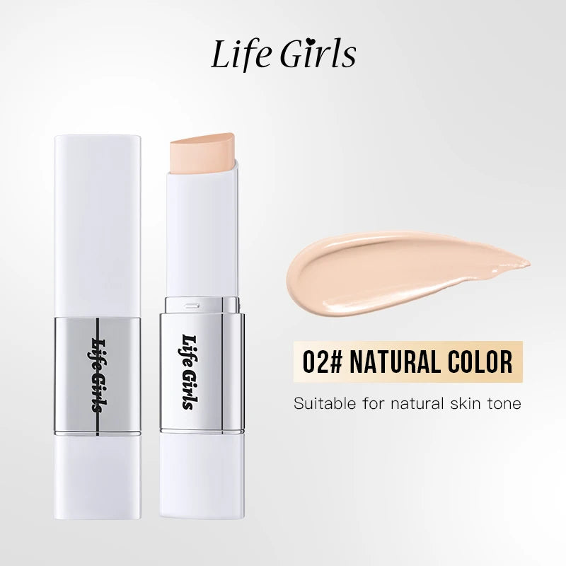 Life Girls Double-Headed Foundation Stick with Brush Long-Lasting Concealer Moisturizer Easy to Smudge Natural Matte Nude Makeup