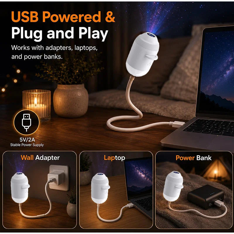 New HD Smart Starry Sky Projector Night Light USB Plug And Play 360° Adjustable Galaxy Atmosphere Lamp For Car Interior Bedroom
