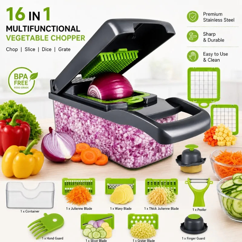 Multifunctional Portable Kitchen Chopper Vegetable Shredder Slicer, Potato Carrot Grater, Fruit Veggie Home Food Processor