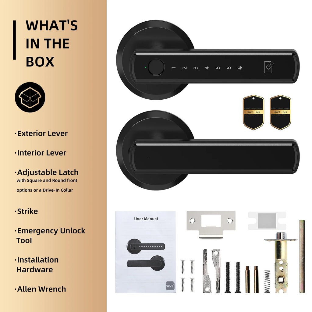 Viladepot Smart Lock Fingerprint, Passcode, Card, App Control, Type-C Emergency Power, Indoor Door Lock