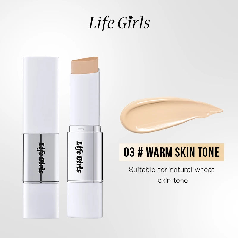 Life Girls Double-Headed Foundation Stick with Brush Long-Lasting Concealer Moisturizer Easy to Smudge Natural Matte Nude Makeup