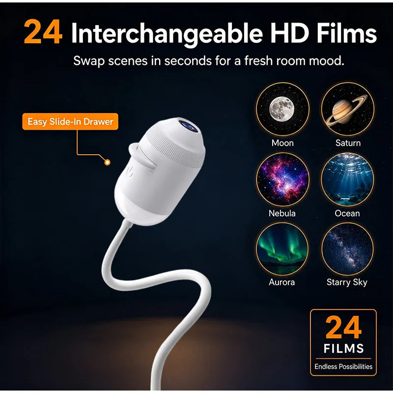 New HD Smart Starry Sky Projector Night Light USB Plug And Play 360° Adjustable Galaxy Atmosphere Lamp For Car Interior Bedroom